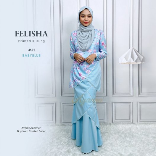 Felisha Printed Kurung 4521 (BabyBlue) 