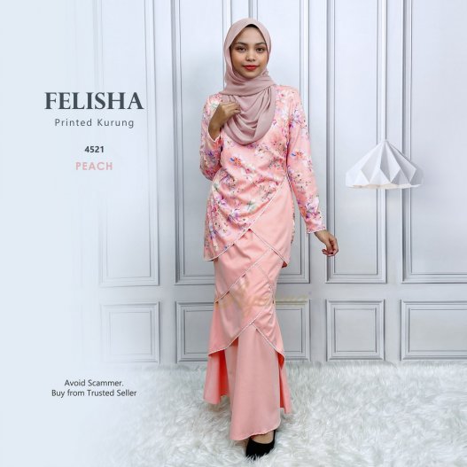 Felisha Printed Kurung 4521 (Peach) 