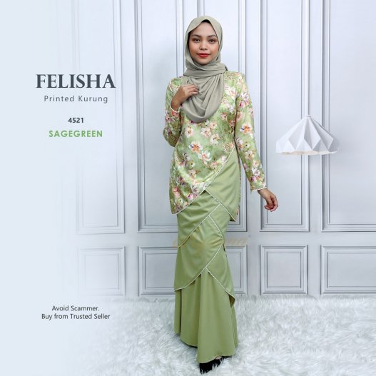 Felisha Printed Kurung 4521 (SageGreen) 