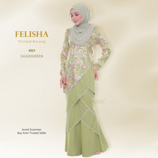 Felisha Printed Kurung 4521 (SageGreen) 