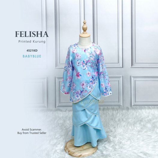 Felisha Printed Kurung 4521KD (BabyBlue) 