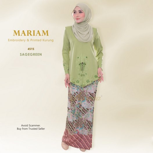 Mariam Embroidery & Printed Kurung 4515 (SageGreen)