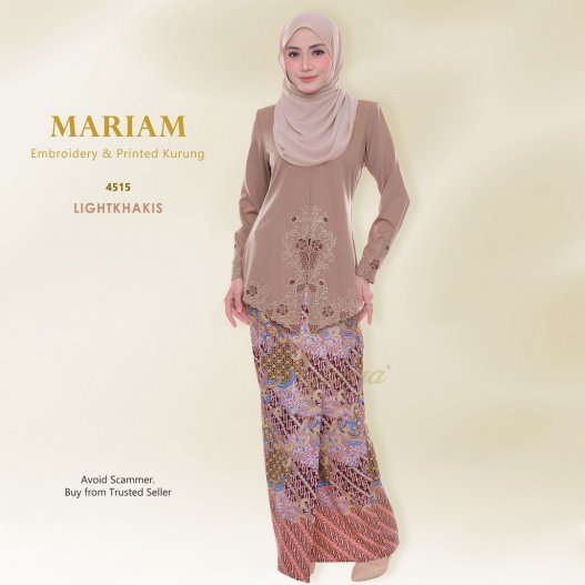 Mariam Embroidery & Printed Kurung 4515 (LightKhakis)