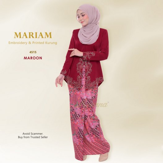 Mariam Embroidery & Printed Kurung 4515 (Maroon)