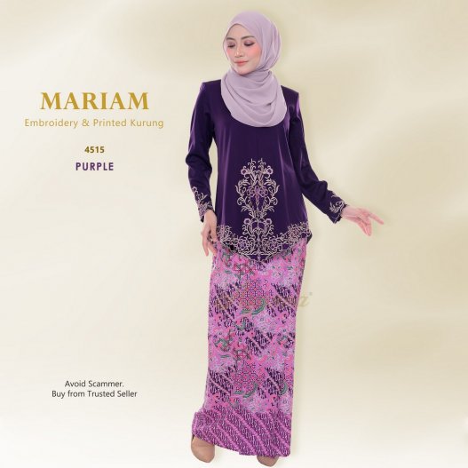 Mariam Embroidery & Printed Kurung 4515 (Purple)