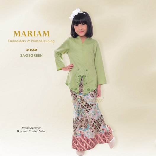 Mariam Embroidery & Printed Kurung 4515KD (SageGreen)