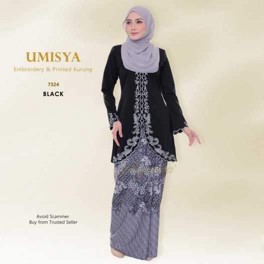 Umisya Embroidery & Printed Kurung 7324 (Black)