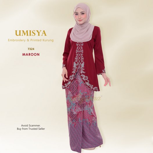 Umisya Embroidery & Printed Kurung 7324 (Maroon)