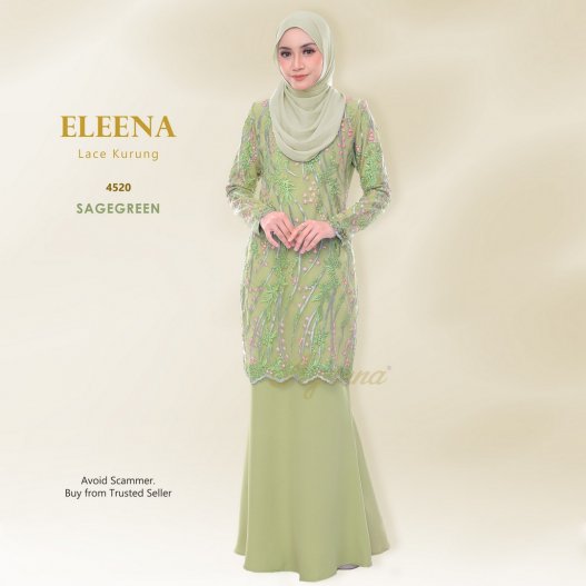 Eleena Lace Kurung 4520 (SageGreen) 