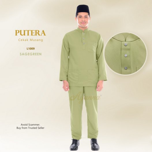 Putera Baju Melayu Cekak Musang L1009 (SageGreen)