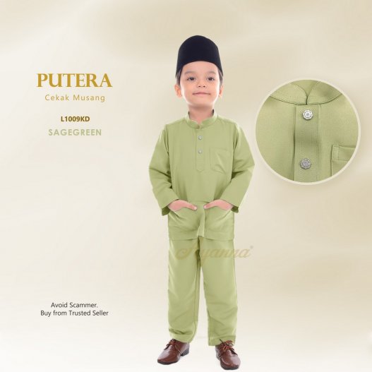 Putera Baju Melayu Cekak Musang L1009KD (SageGreen)