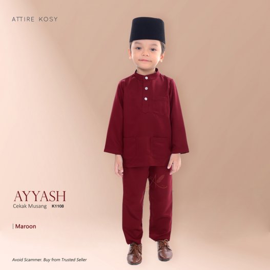 Ayyash Baju Melayu Cekak Musang K1108 (Maroon)