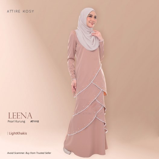 Leena Pearl Kurung AT1112 (LightKhakis) 