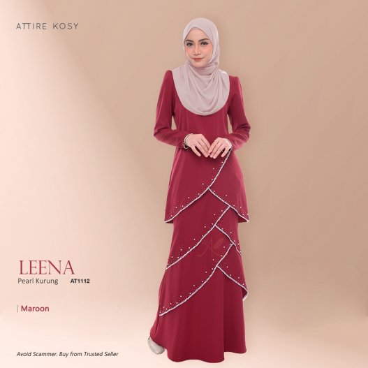 Leena Pearl Kurung AT1112 (Maroon) 