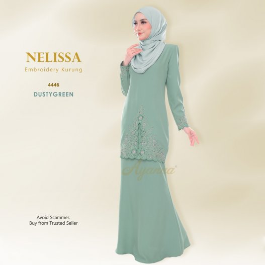 Nelissa Embroidery Kurung 4446 (DustyGreen) 