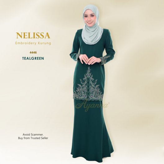 Nelissa Embroidery Kurung 4446 (TealGreen)