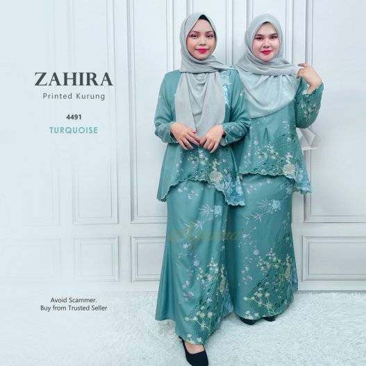 Zahira Printed Kurung 4491 (Turquoise) 