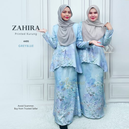 Zahira Printed Kurung 4495 (GreyBlue) 